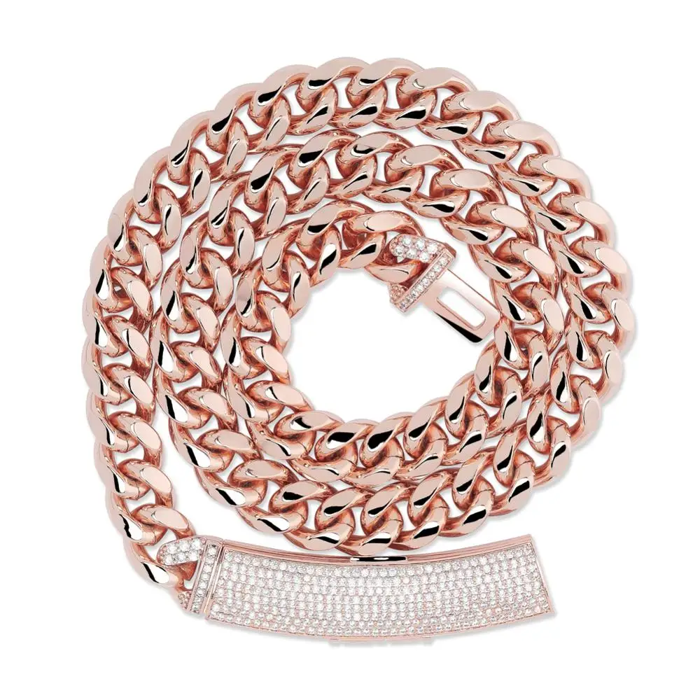 ROSE GOLD GUCY 12 мм Ширина новейшая застежка Micro Pave Iced CZ кубинские Соединенные ожерелья цепи роскошные шикарные ювелирные изделия модные хип-хоп для мужчин - Окраска металла: ROSE GOLD