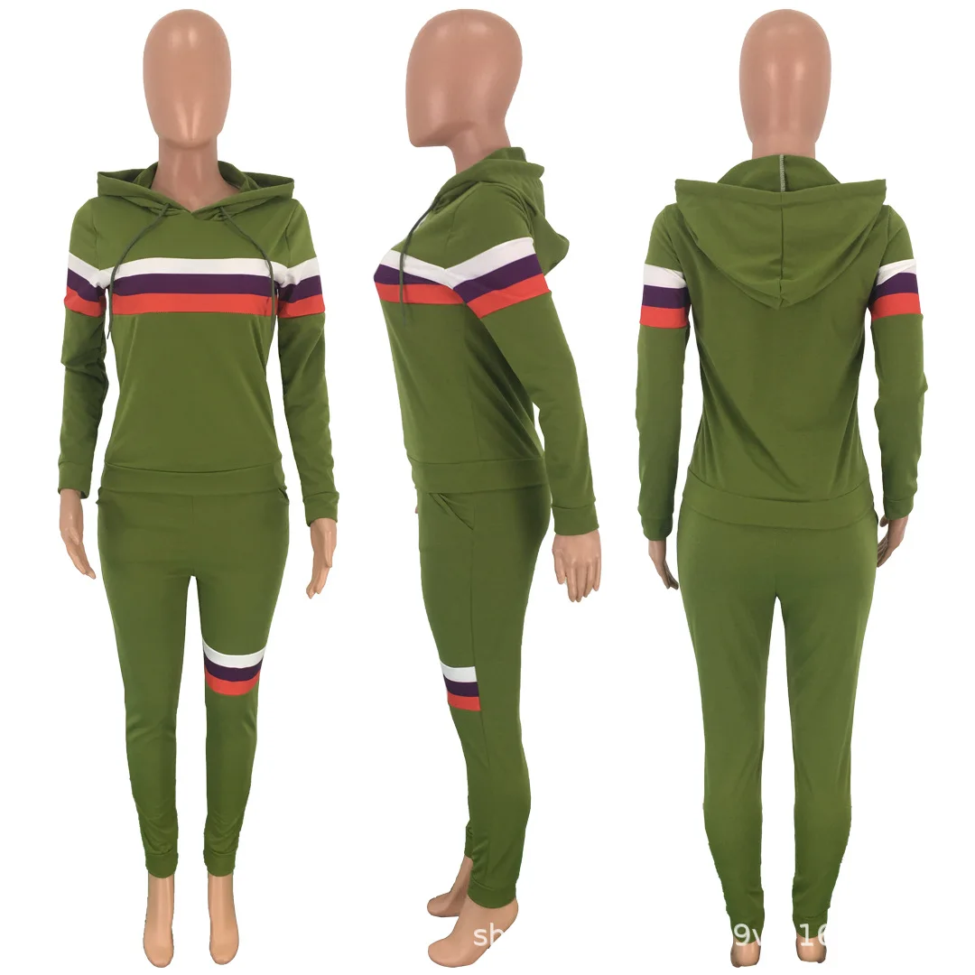 

2021 Autumn and Winter New Women's Fashion Casual Hat Pocket Stitching Sweater Two-Piece Suit