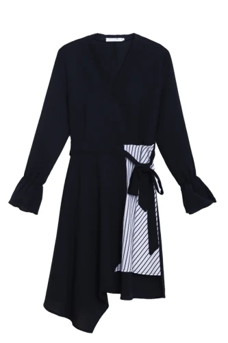 

Plus Size Dress Patchwork Long Sleeve Dress Bow Tie Roupa Feminina Ladies Dresses Vestidos De Fiesta De Noche High Waist Vestido