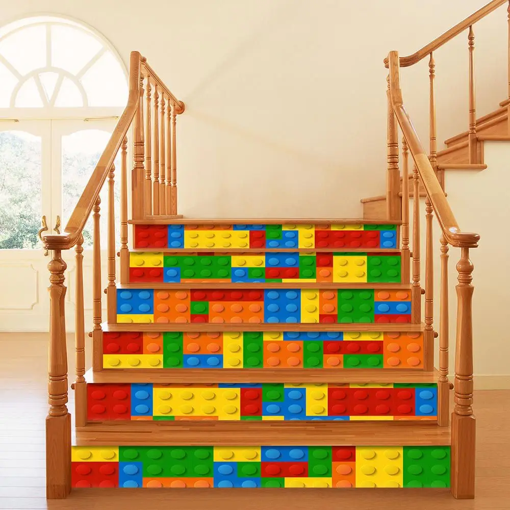6 шт./компл. DIY Детские декоративные наклейки Lego для лестницы гостиной ПВХ