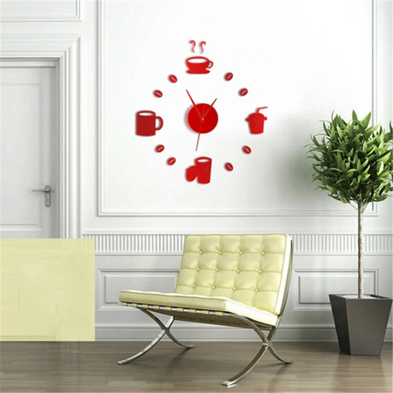 4 цвета кофе DIY настенные часы рамка зеркальная поверхность наклейки детская