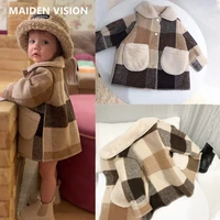 autumn winter girls fur coat fashion design long coat for girls kids outerwear lattice pattern warm winter jacket baby coat 1 6t