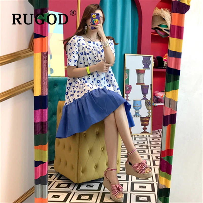 RUGOD корейское шикарное милое летнее платье женское модное в стиле пэчворк с