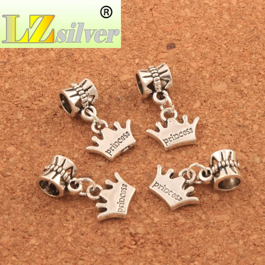 Princess Crown Big Hole Beads 22.3x13mm 100PCS zinc alloy Dangle Fit European Bracelets Jewelry DIY B029