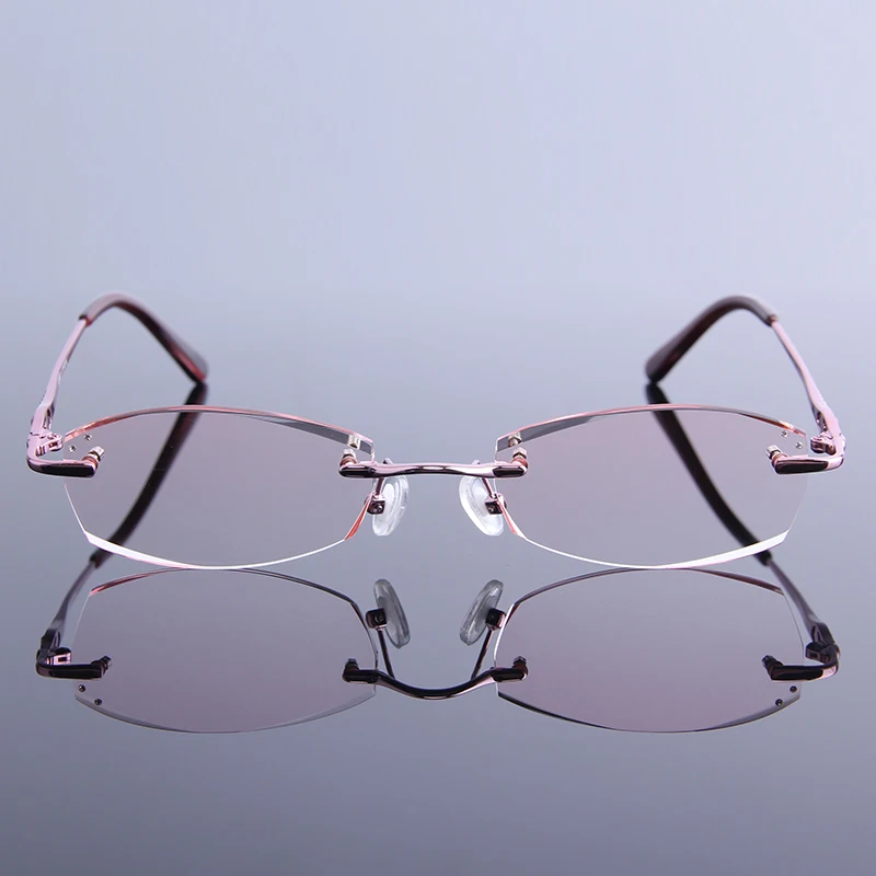 Модные женские очки для чтения с алмазной отделкой без оправы по рецепту розовые