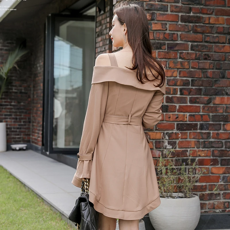 

Spring Autumn Korean Sexy Dress One-shoulder Double-breasted Asymmetrical Slim Strap Dress Casual Evening Party Vestidos T3203