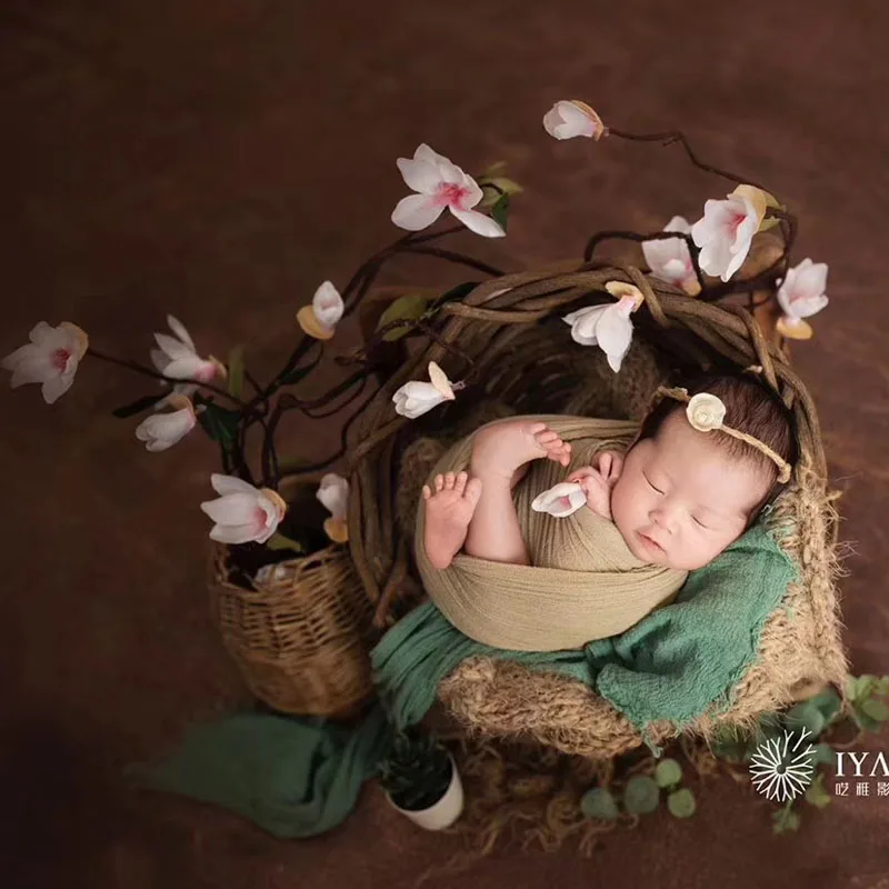 Wooden Basket Newborn Baby Photography Props Infant Girl Boy Photo Shoot Studio Posing fotografia Accessoires | Детская одежда и