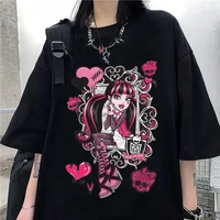 2021 harajuku cartoon gothic print short sleeve retro t shirt women tops summer streetwear o neck sweet girls tee shirt