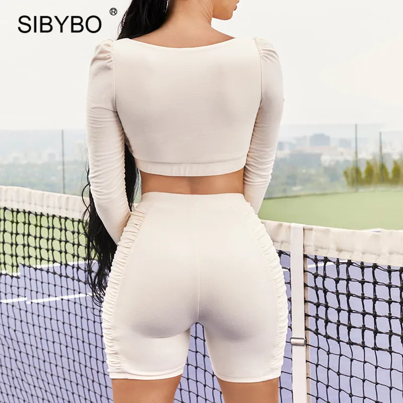 Женский спортивный костюм SIBYBO черный из двух предметов с квадратным вырезом и