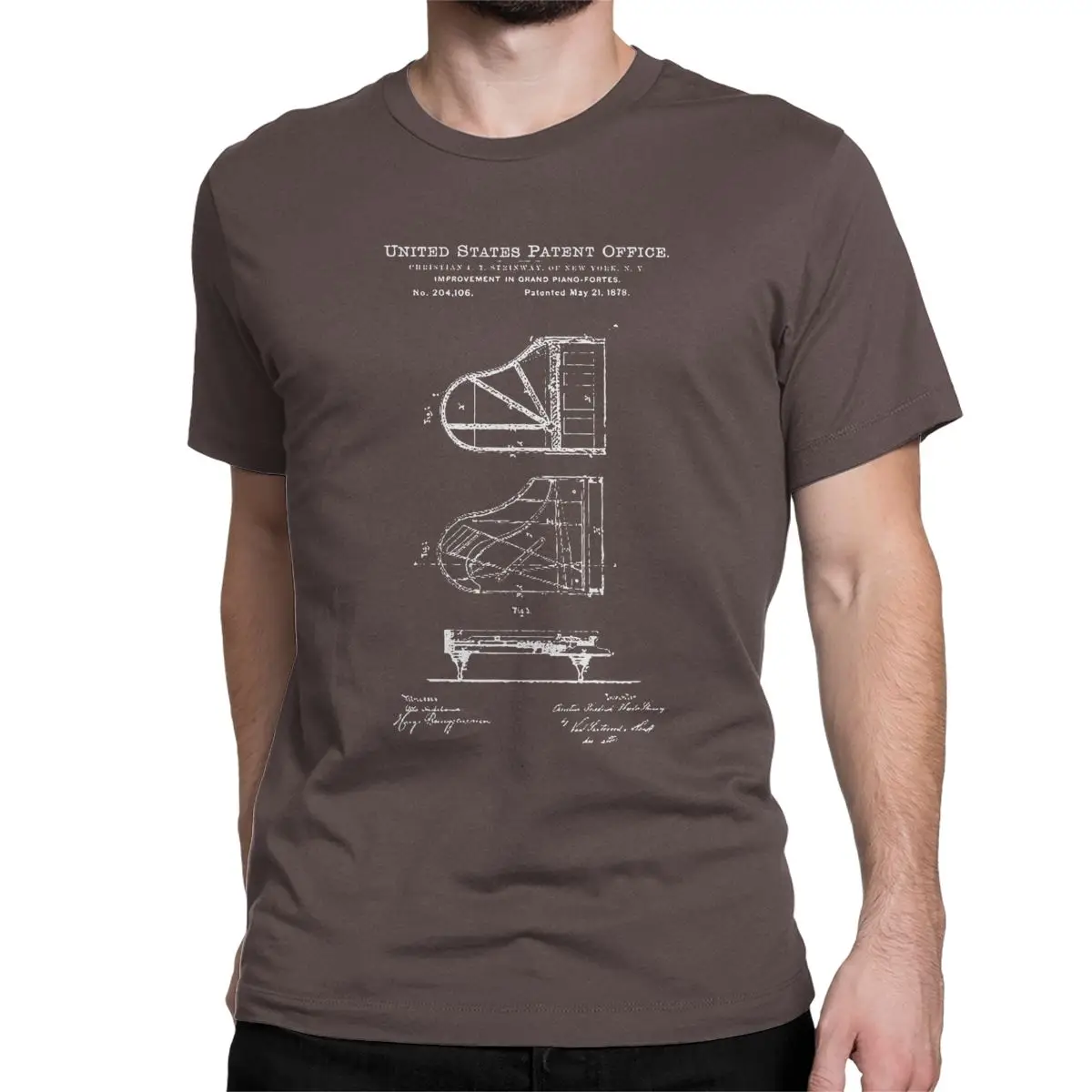 Piano Patent T Shirt Men Pure Cotton Cool Round Neck Music Musician Pianist Tees Short Sleeve Clothing Adult|Мужские футболки| |