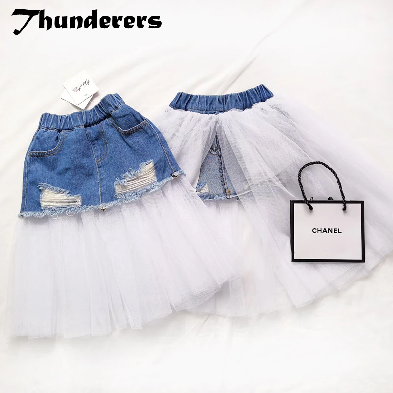 Thunderers/Детская летняя юбка, рваные шифоновые юбки для девочек, сеточный пояс, элегантная детская юбка, одежда для маленьких девочек, 18 мес.-6 лет