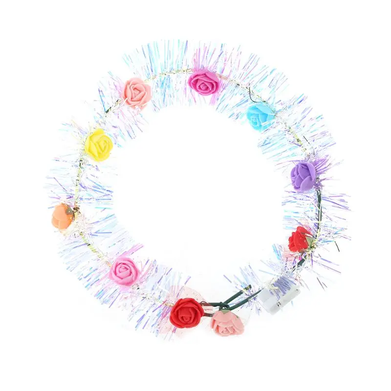 Women Children LED Light Up Flower Crown Glitter Reflective Tinsel Wreath Headband Luminous Headwear for Christmas Holiday Party | Красота и