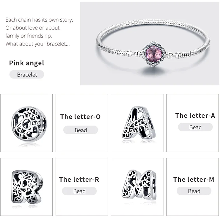 26 алфавитов, A-Z,, серебряные бусины 925 пробы, Подходит для Pandora, браслет, ожерелье, Подвеска для женщин, изготовление ювелирных изделий