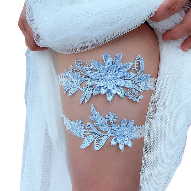 

Bridal Lace Leg Ring Ring 2 Pieces Wedding Garter Navy White Embroidery Floral Fashion Sexy Bridal Thigh Ring Garter Belt