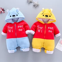 infant clothing autumn and winter new childrens cartoon style one piece clothes bear baby harem style clothes newborn warm romp