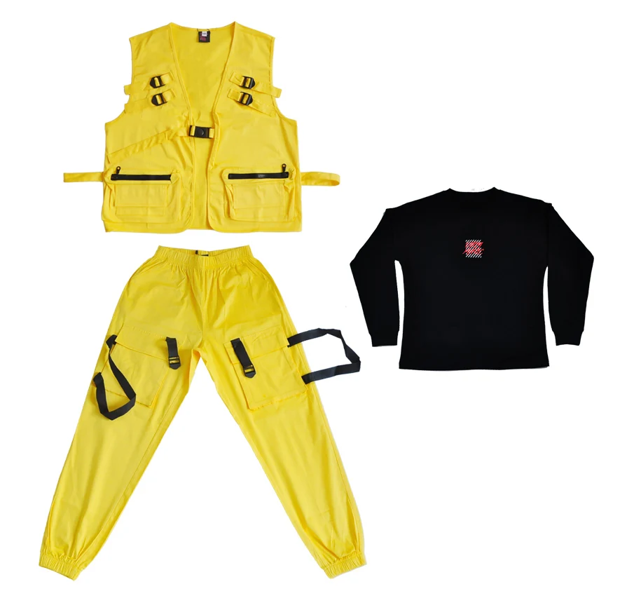 Children'S Jazz Dance Costumes Boys Street Dance Set Hip Hop Clothing For Girls Hiphop Pocket Set Ballroom Stage Outfits DQS306 - Цвет: black 3pcs