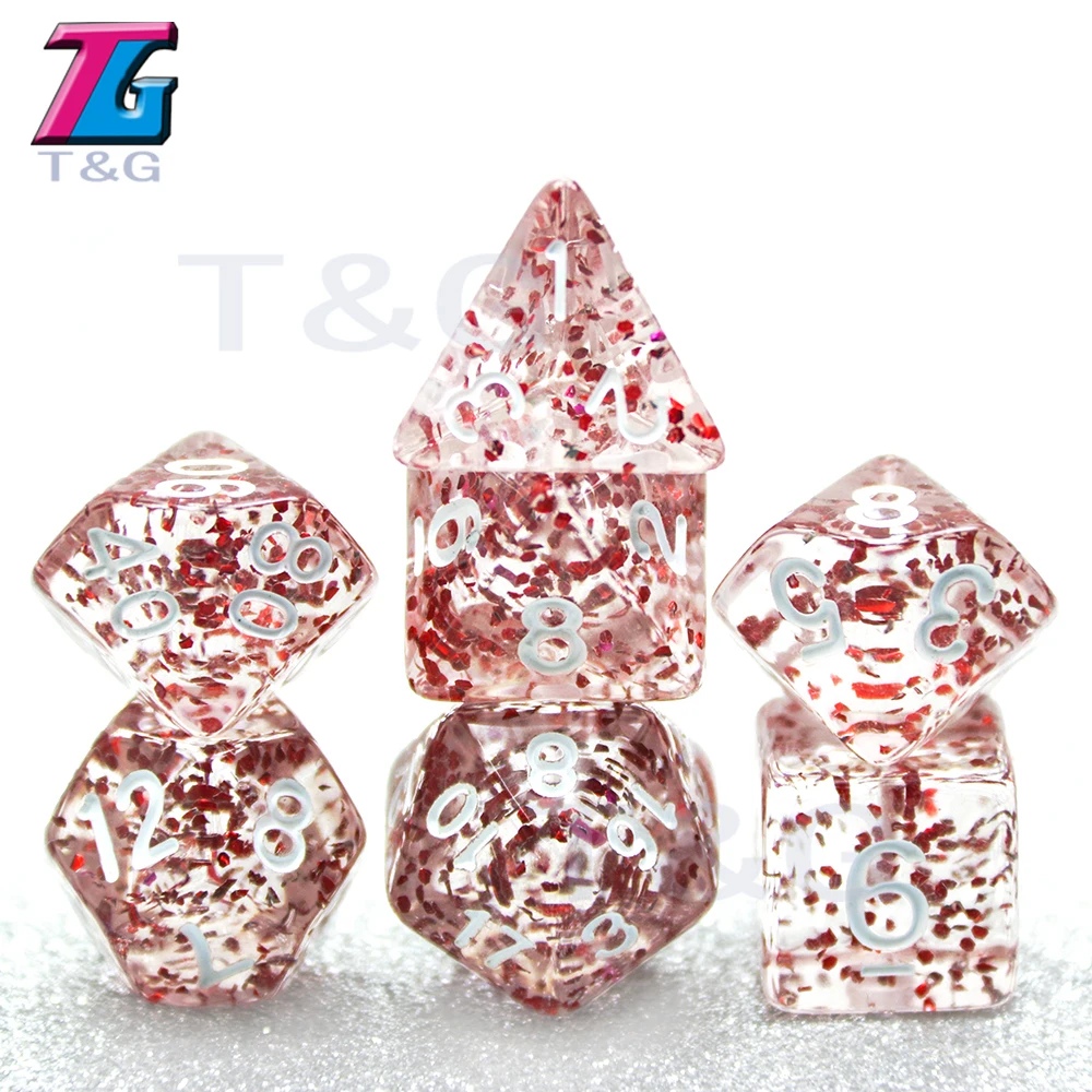 DMD Rpg TRPG 7 шт./лот Прозрачный блестящий цифровой набор в кости D4 6 8 10 10% 12 20 для