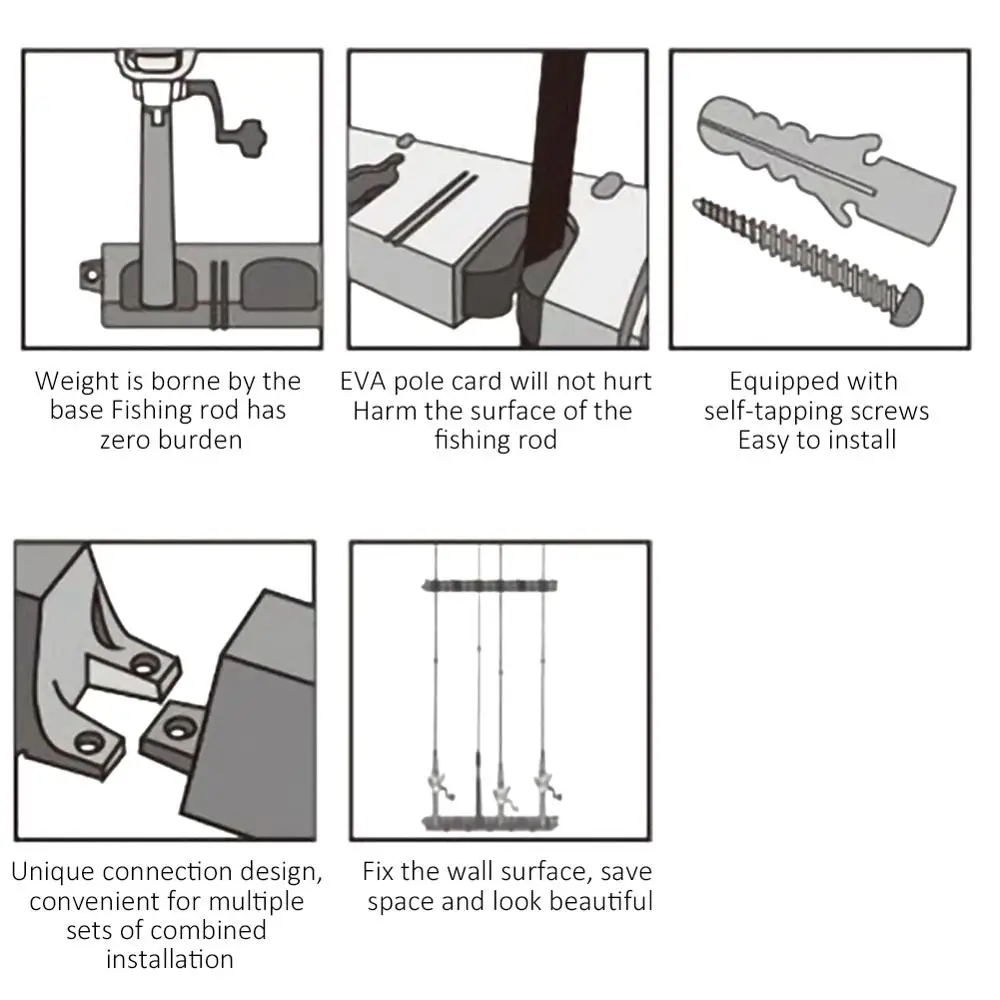 

Black Fishing Rod Display Rack Holder Wall-mounted Fixing Rack Fishing Rod Collection Rack Storage Wall Fishing Gear Accessories