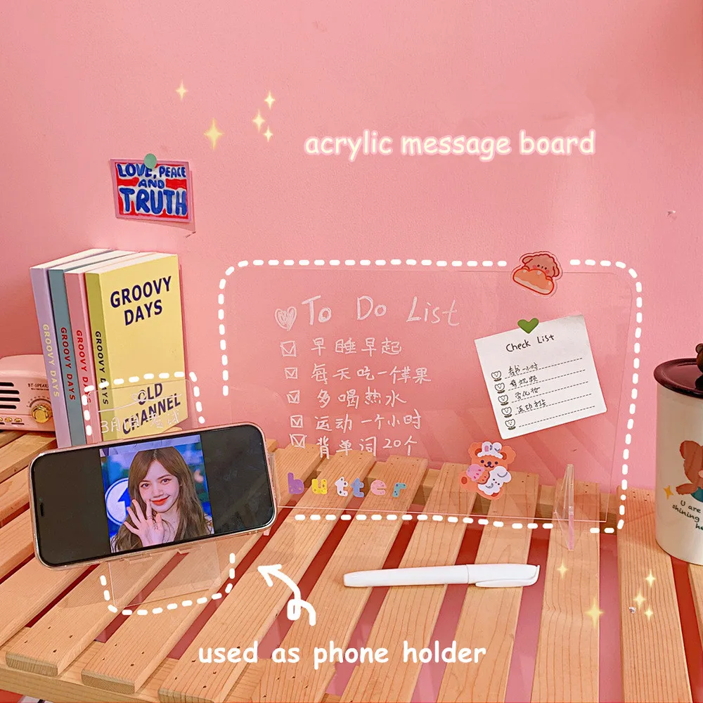 

MINKYS New Transparent Acrylic Erasable Message Board 2 in 1 Multifunctional Phone Holder Writing Board Office School Stationery