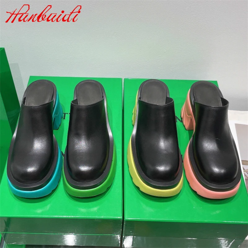 

Women Summer Slippers Sexy Platform Wedges Women HIgh Heels Pumps Genuine Leather Round Toe Women Slides Ladies Fashion Shoes