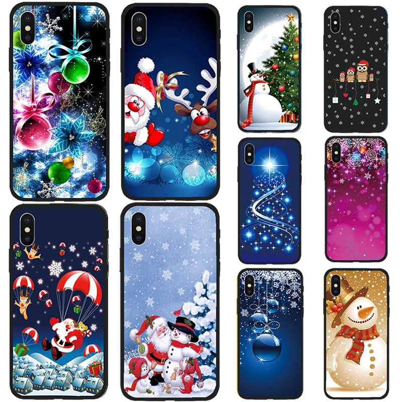 Рождественский черный мягкий чехол Санта Клауса для iPhone 7 8 Plus 6 s X Xs Max XR 5 5s SE из ТПУ