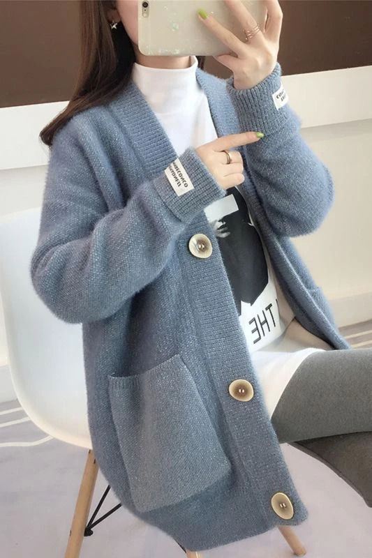 Кашемировый кардиган свитер женская теплая одежда сезона осень-зима 2019 вязаный