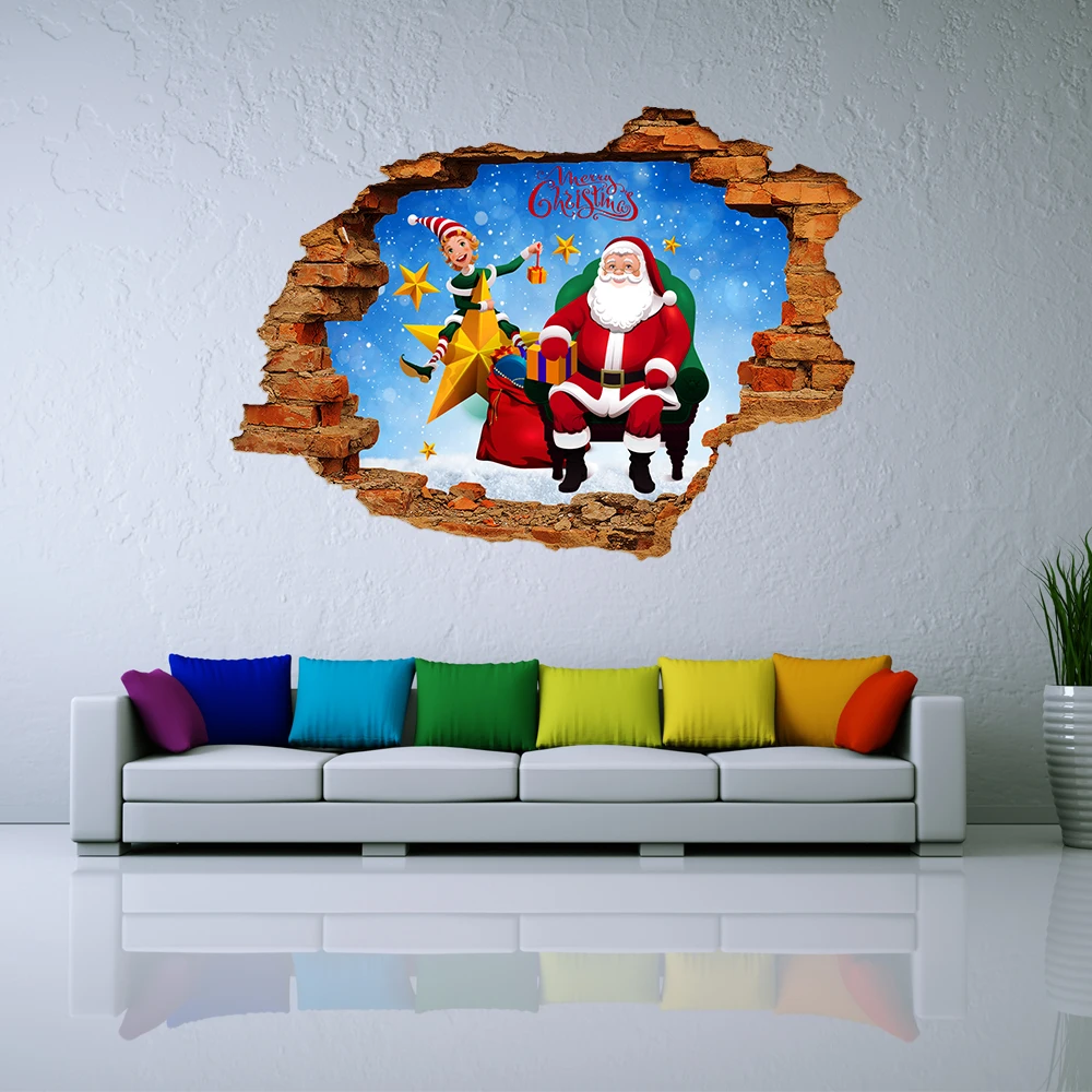 3d-наклейка с изображением кирпичной стены Санта-Клаус наклейка на стену для