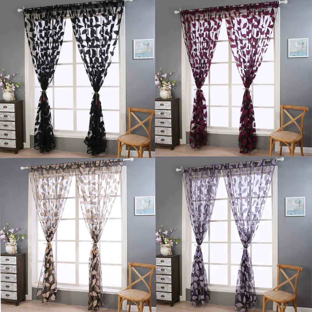 2 шт. тюлевые занавески на окна и двери в виде листьев драпировочная панель