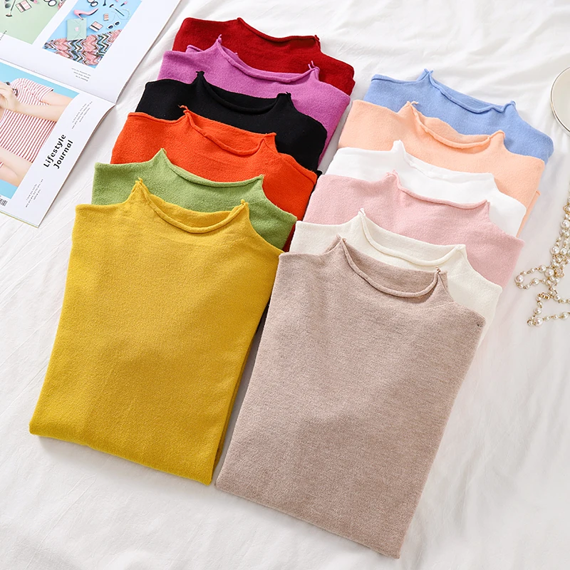 Женский свитер с высоким воротником и длинным рукавом облегающий вязаный