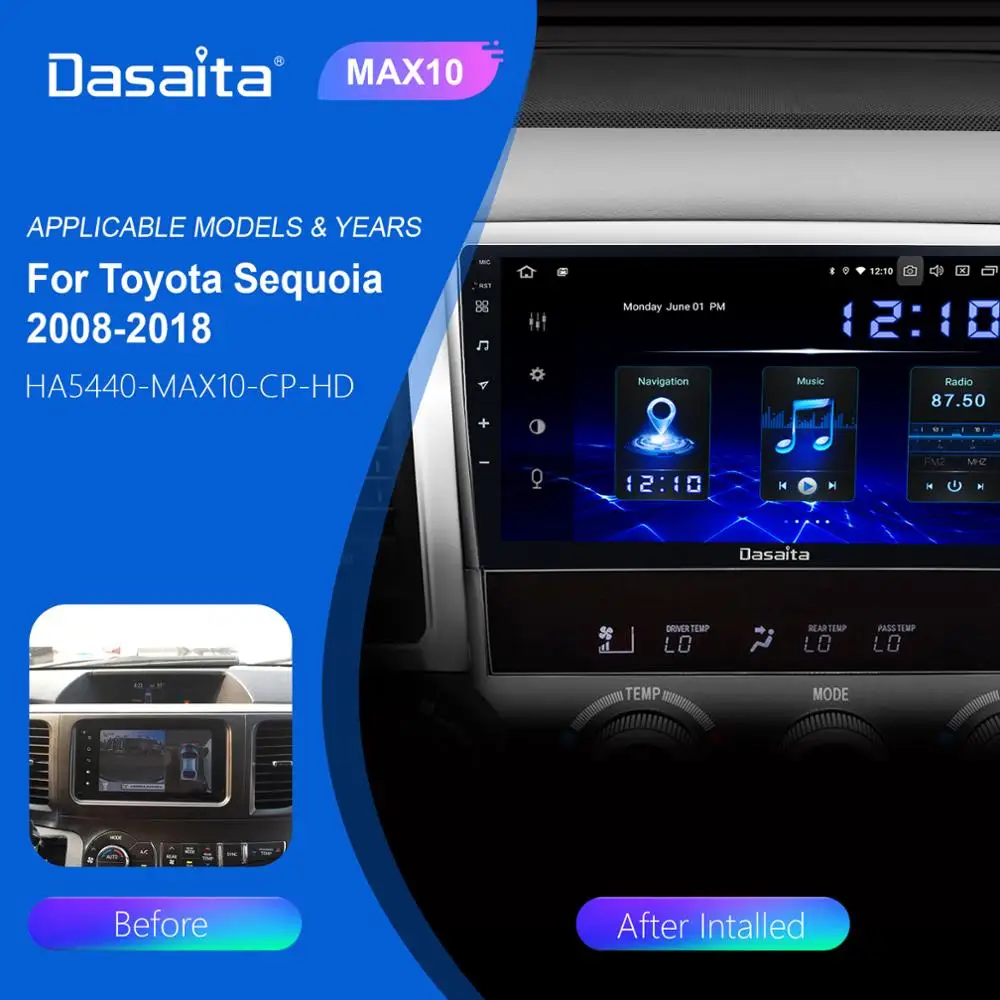Dasaita 10 2 &quotHD экран Android 0 автомобильное радио для Toyota Sequoia 2008 2018 GPS Tundra 2007 2013 Автомобильный мультимедийный плеер