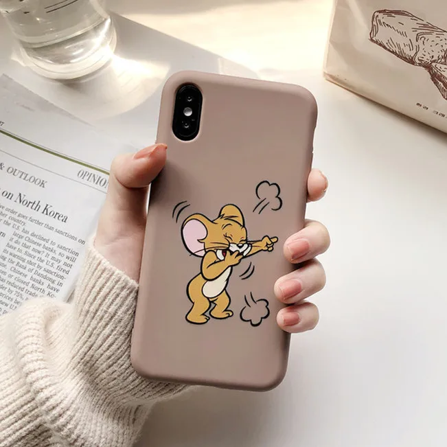 Brown Забавный мультяшный Кот и мышь чехол для телефона для iPhone X XS Max XR 7 8 6 6s Plus тонкий мягкий силиконовый чехол милый том Джерри чехол для пар - Цвет: Brown