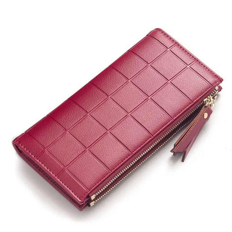 

Women PU Leather Wallet Bifold Cards Holder Long Purse with Double Zipper Slots -OPK