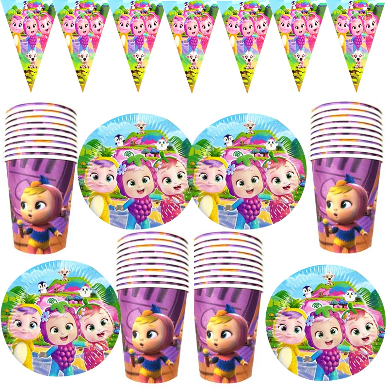 Feliz cumplea&ntilde;os fiesta beb&eacute; llorando tema banderas decorar vidrio empavesado beb&eacute; ducha Banner placas ni&ntilde;os favores vasos platos 90 unids/lote-0