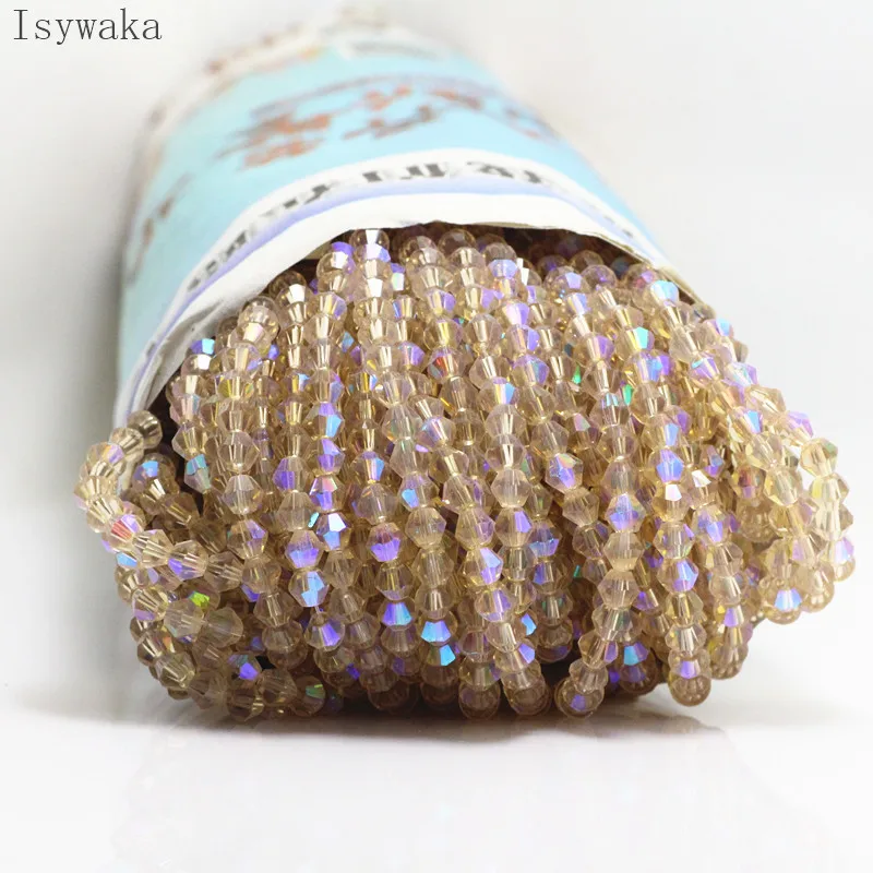 

Isywaka Tender rose Half AB 100pcs 4mm Bicone Austria Crystal Beads charm Glass Beads Loose Spacer Bead for DIY Jewelry Making