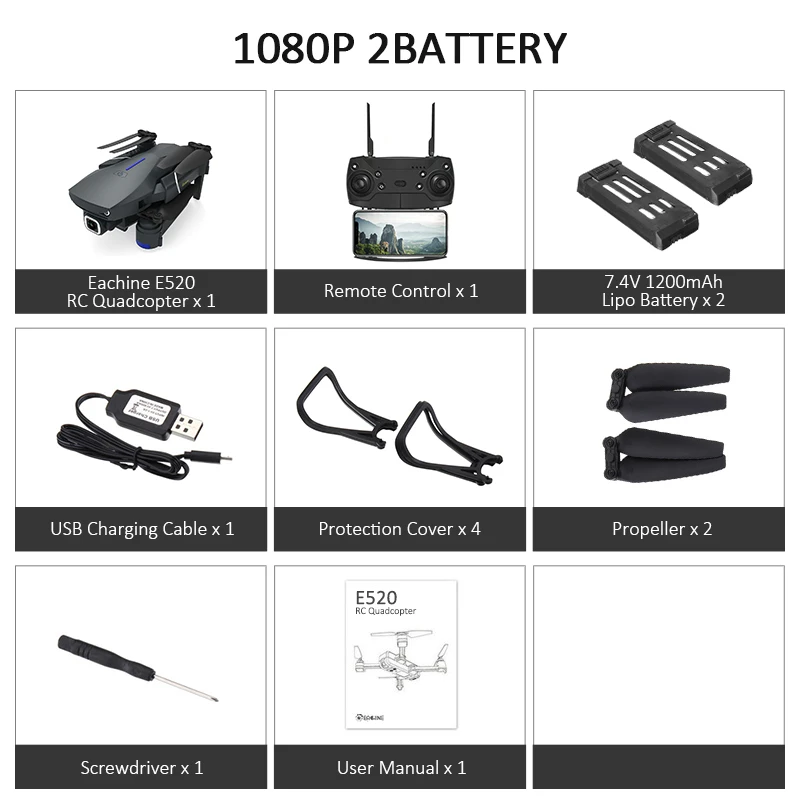 1080P 2battery Eachine E520 wifi FPV с 4 K/1080 P HD широкоугольная камера с высоким режимом удержания складной Радиоуправляемый Дрон Квадрокоптер RTF с безголовым режимом - Цвет: 1080P 2battery