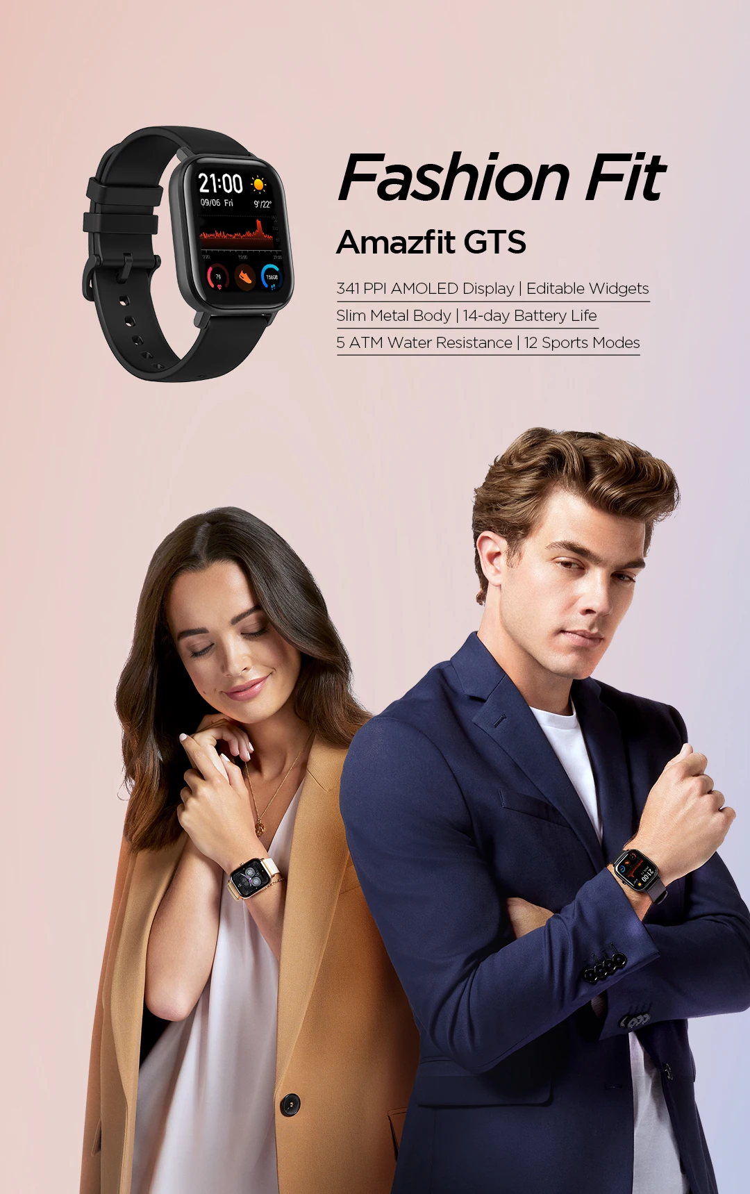 Amazfit GTS глобальная версия Смарт спортивные часы gps 5ATM водонепроницаемые 1,65 “AMOLED дисплей Editable Widgets 14 дней Срок службы батареи часы