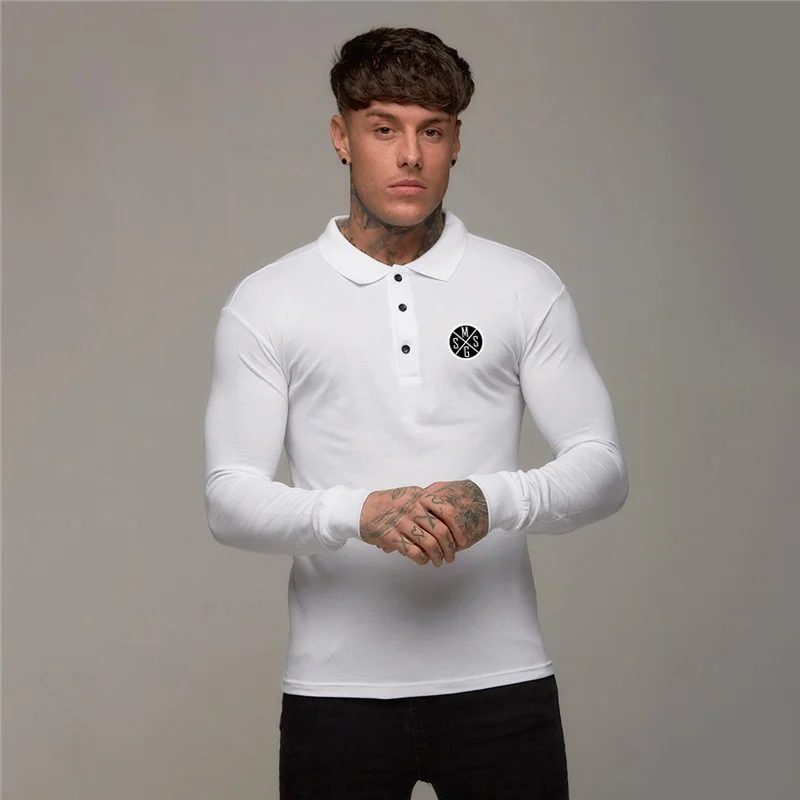 

New Fashion Mens Solid Color Casual Polo Shirts Long Sleeve Sportswear Fitness Polo Shirt Cotton Autumn Slim Fit Poloshirt Men