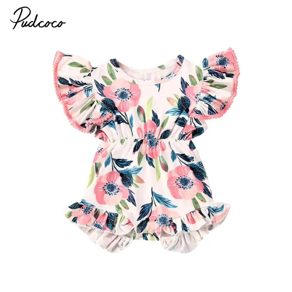 

Newborn Baby Girls Floral Print Romper Fashion Fly Sleeve Romper for Kids Baby Girls