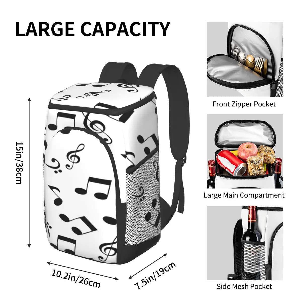 protable insulated thermal cooler waterproof lunch bag abstract music notes picnic camping backpack double shoulder wine bag free global shipping