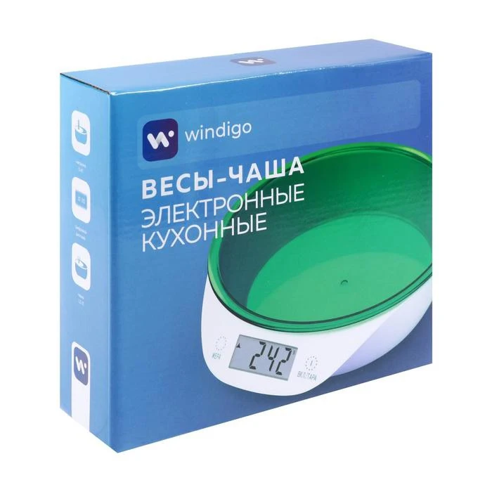 Весы кухонные Windigo LVKB-501 электронные до 5 кг чаша 1.3 л зелёные 5437189 - купить по