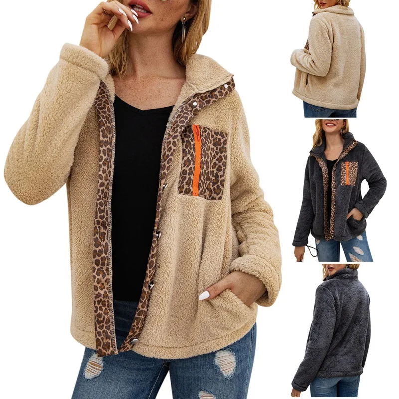 Женское плюшевое зимнее пальто с леопардовым принтом новая модная куртка