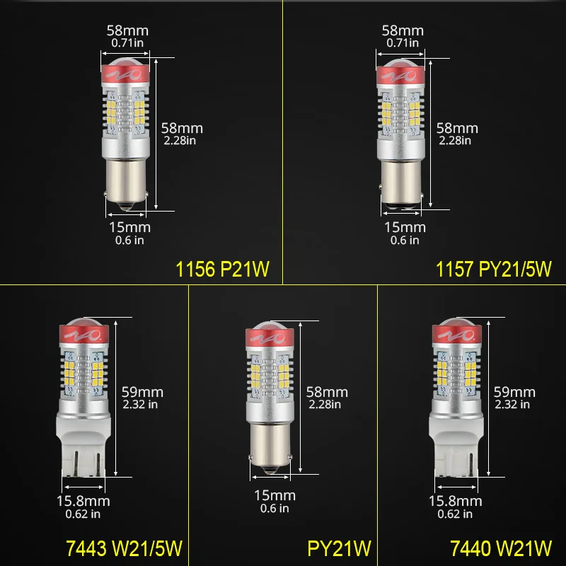 NAO P21W светодиодный PY21W BA15S T20 W21/5 Вт 7443 P21/5 Вт 1300LM Автомобильный светодиодный светильник лампы 7440 BAY15D DRL W21W 1157 красный, Белый Янтарь 12V 1156
