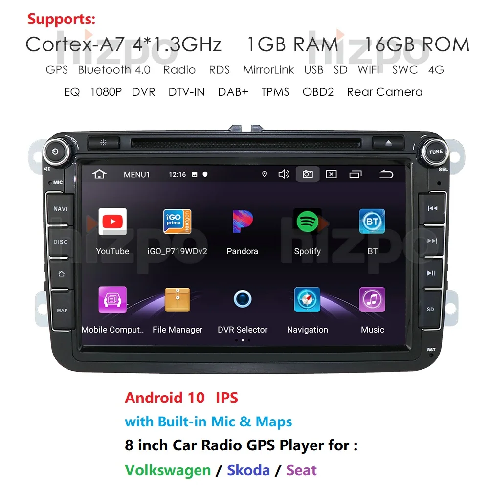 Автомобильный радиоплеер 16 Гб IPS Android 10 2Din 8 дюймов для Volkswagen VW Passat B6 Golf Tiguan GPS