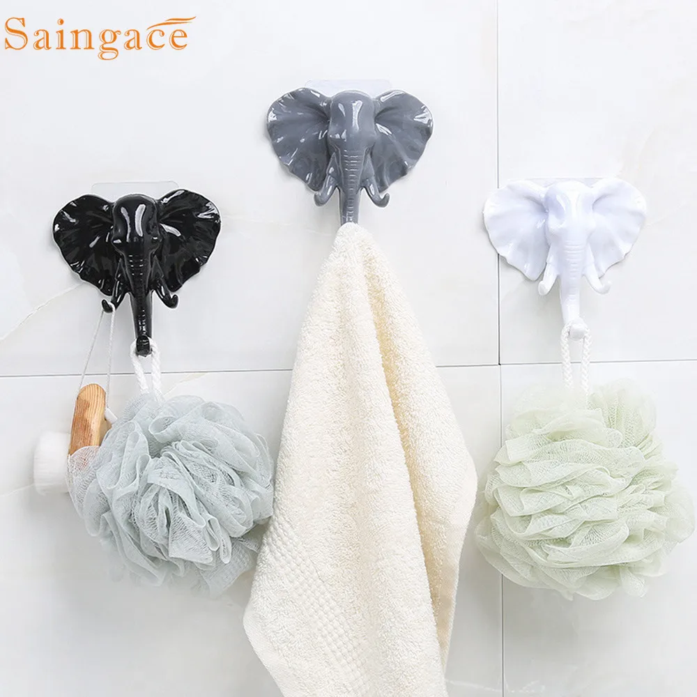 Симпатичная самоклеящаяся Вешалка-органайзер в виде головы слона для ванной