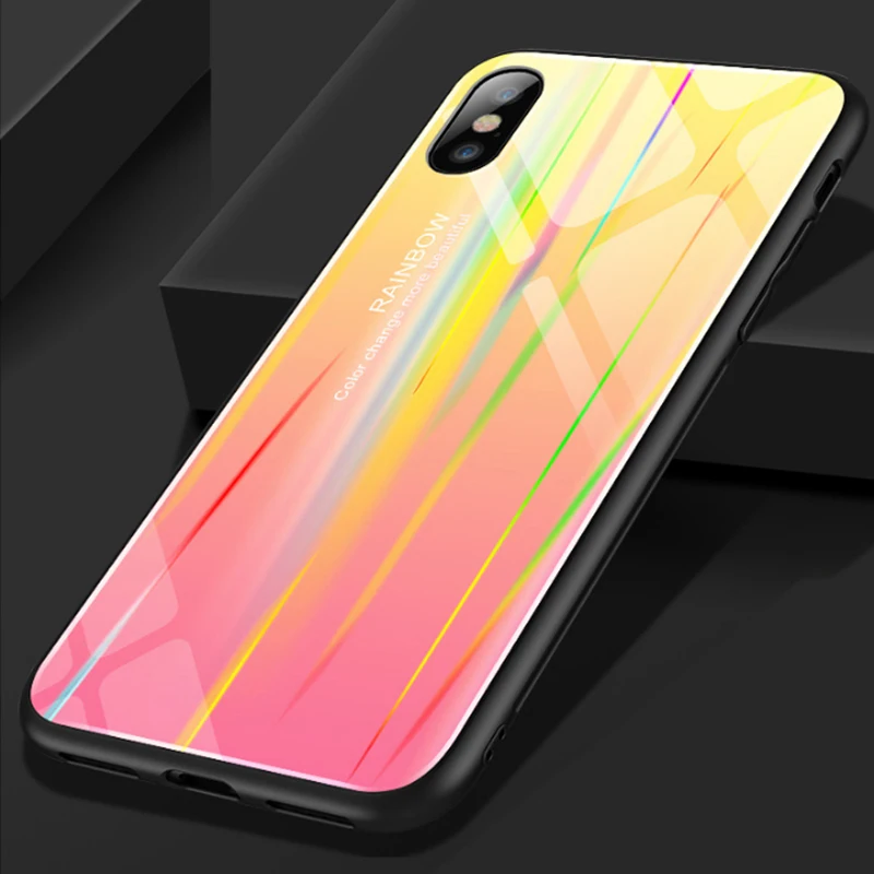 Для iPhone 7 чехол для телефона Aurora градиентный из закаленного стекла 11 XS Max 6 6s 8 Plus X XR