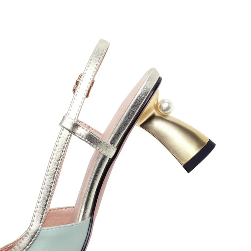 

Ochanmeb Chic pearl gold kitten heels slingback pumps shoes woman oversized plus size 43 women spring summer heeled shoes beige