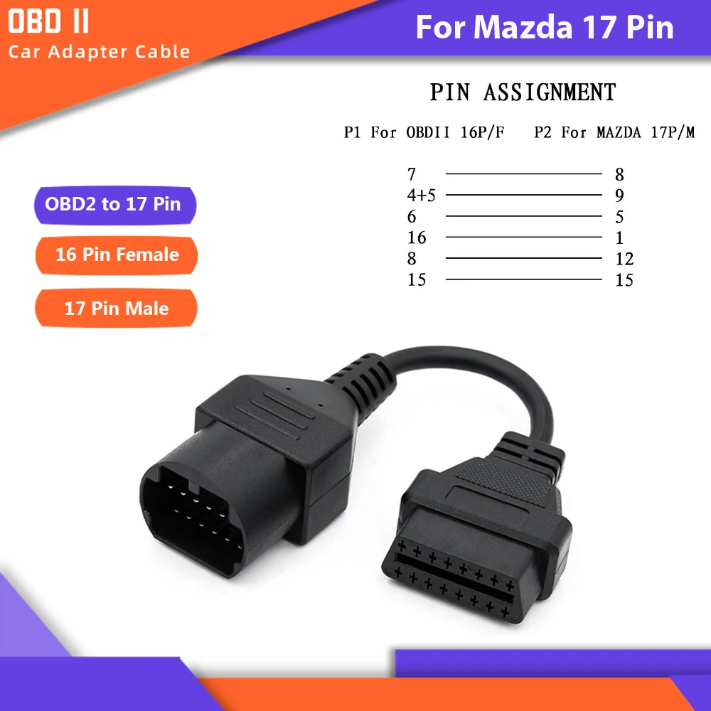 17 контактов для Mazda на 16 OBD2 позволит вам подключить совместимые диагностические