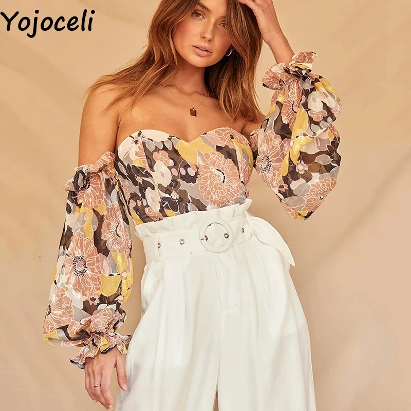 Женская укороченная блузка Yojoceli повседневная пикантная с открытыми плечами и