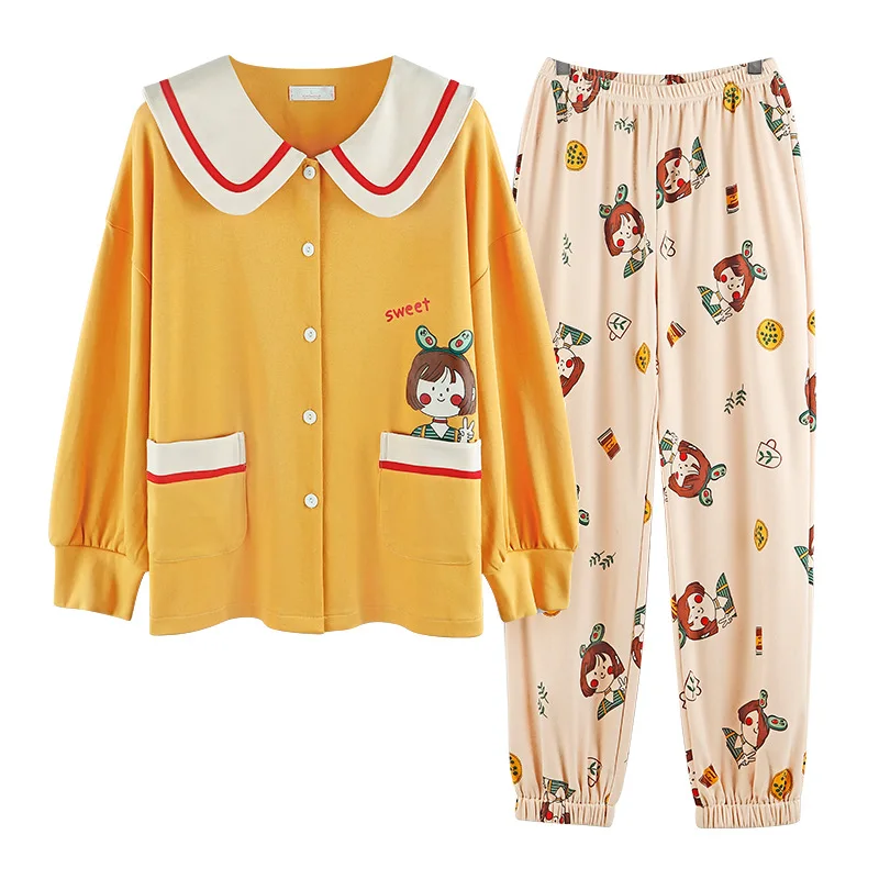 

Spring Autumn Winter Pajamas Women's Cardigan Long Sleeve Japanese and Korean Cute Can Wear Knitted Cotton Leisure Tops