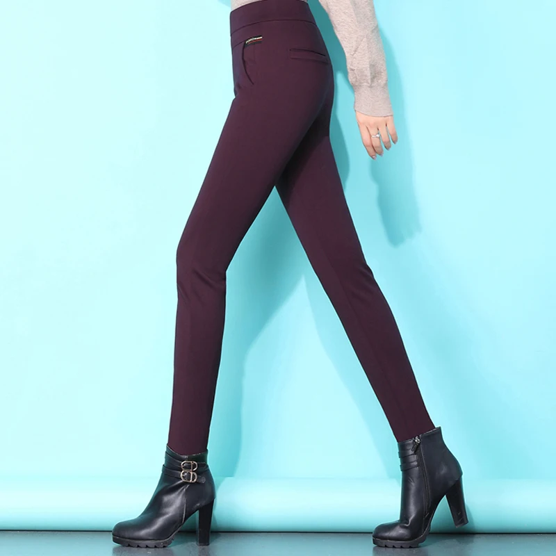 Деловые повседневные узкие брюки женские зимние теплые обтягивающие больших